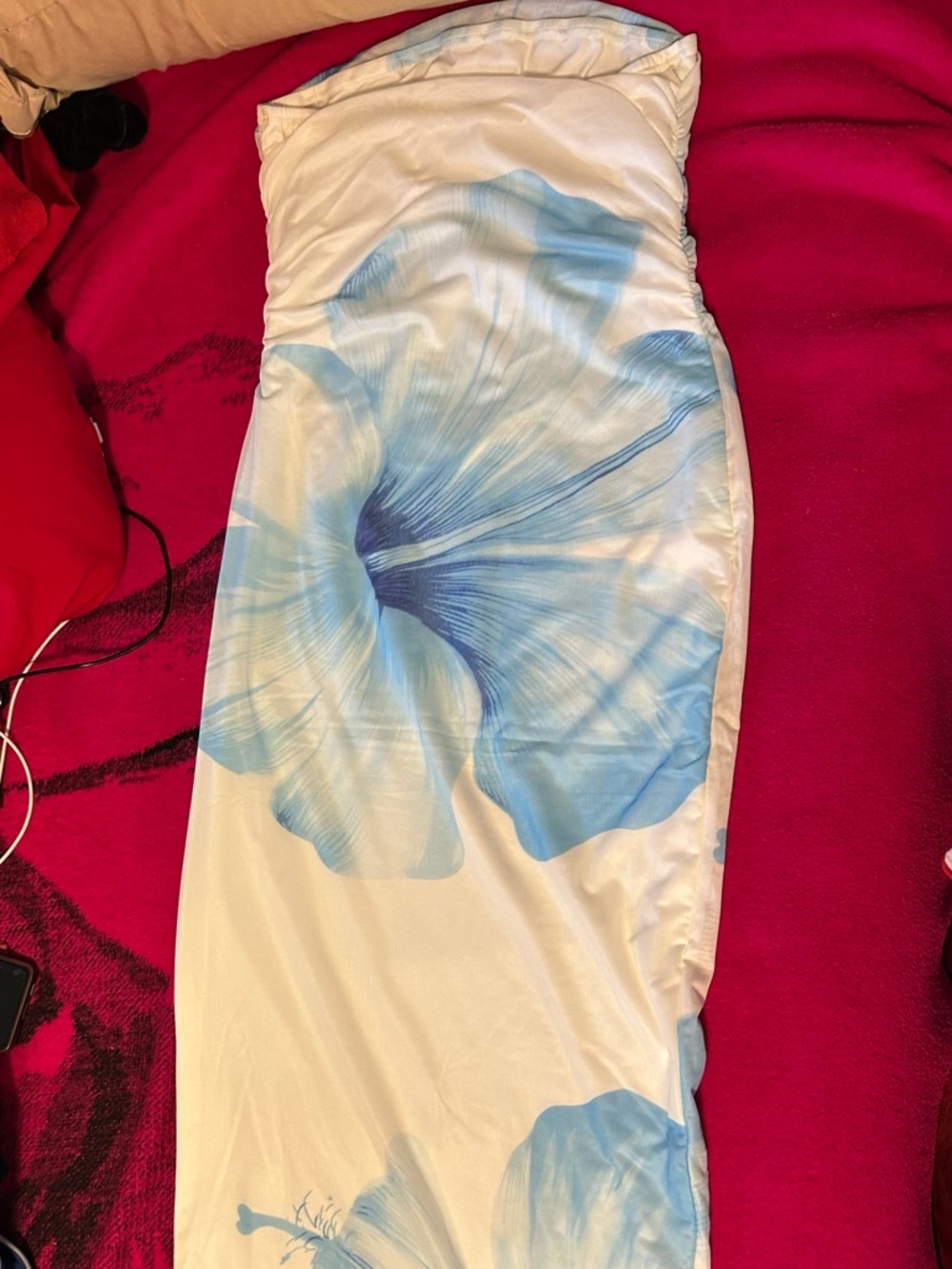 Amazon White Strapless Maxi Dress with Light Blue Floral Print - Picture 3 of 3